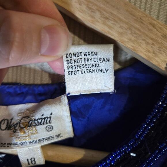 OLEG CASSINI Silk Sequin Beaded Dress Size 18 Purple Floral Formal 100% Silk - Picture 12 of 13